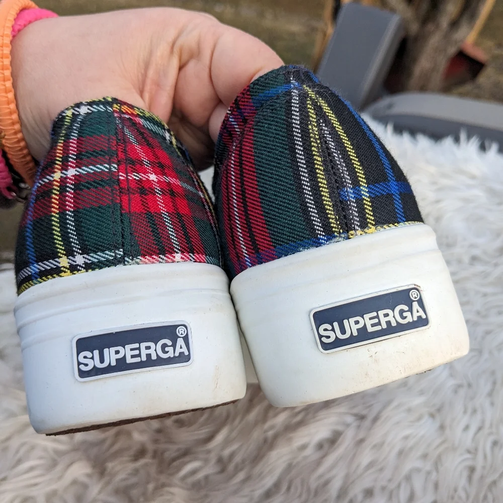 Superga Plaid Tartan Canvas Sneakers in Red, Green, Blue